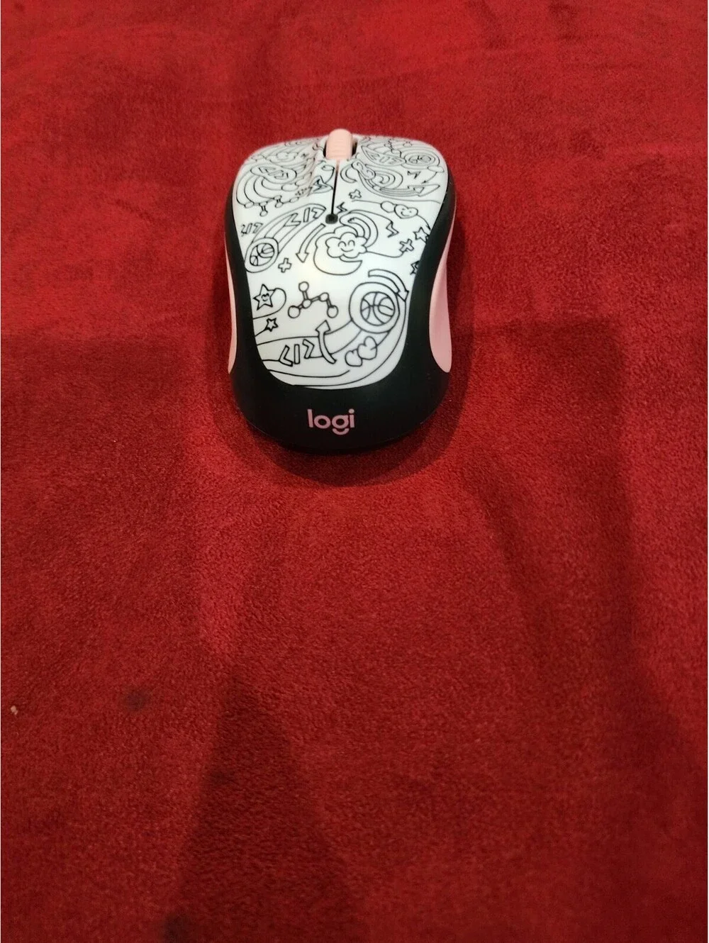 Logitech M325 M325c Wireless Optical Mouse + Dongle PINK DOODLE BRAINSTORM PEACH